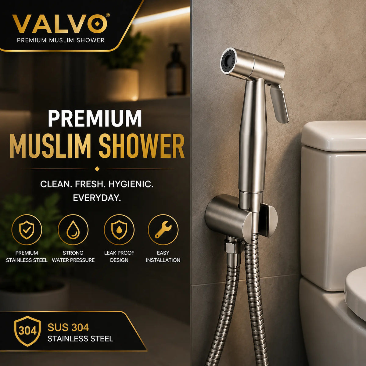 VALVO Muslim Shower installed in modern bathroom
